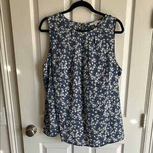 Floral Sleeveless Top - Blue and White